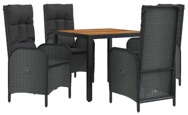 VidaXL 5 részes fekete polyrattan kerti étkezőgarnitúra párnákkal