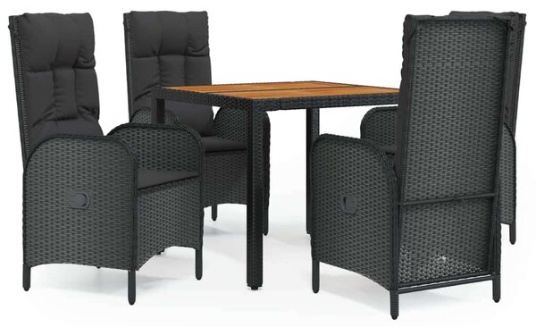 VidaXL 5 részes fekete polyrattan kerti étkezőgarnitúra párnákkal