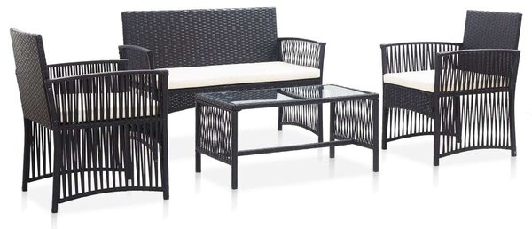 Polyrattan Kerti Bútor Szett - 4 részes - Fekete