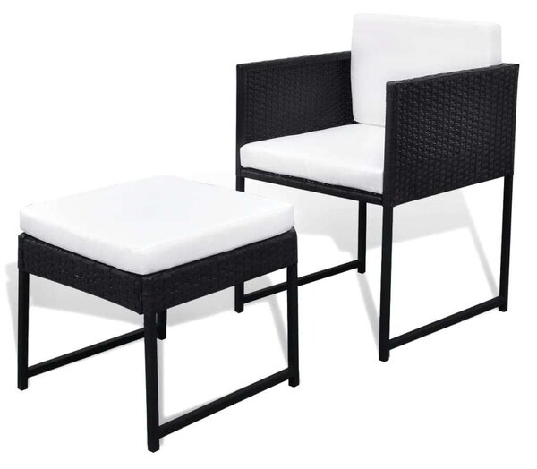 VidaXL 9-részes fekete polyrattan kültéri étkezőszett párnákkal