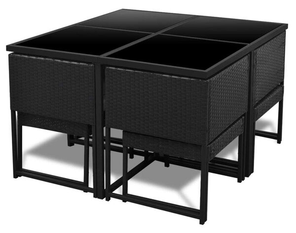 VidaXL 9-részes fekete polyrattan kültéri étkezőszett párnákkal