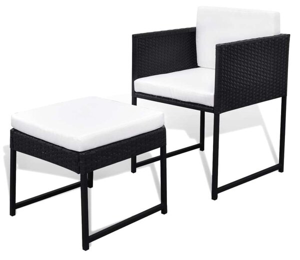 VidaXL 9-részes fekete polyrattan kültéri étkezőszett párnákkal