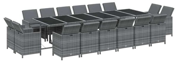 VidaXL 17 részes szürke polyrattan kerti étkezőgarnitúra párnákkal