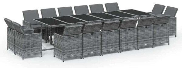 VidaXL 17 részes szürke polyrattan kerti étkezőgarnitúra párnákkal
