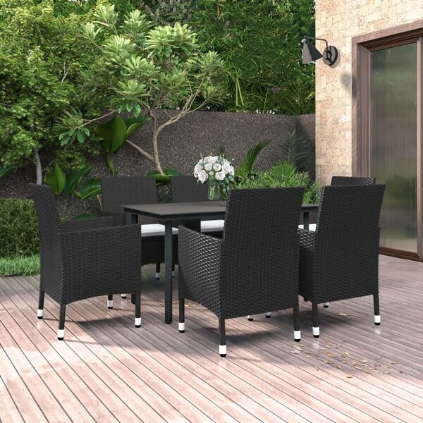 VidaXL 7 részes polyrattan és üveg kerti étkezőgarnitúra párnákkal