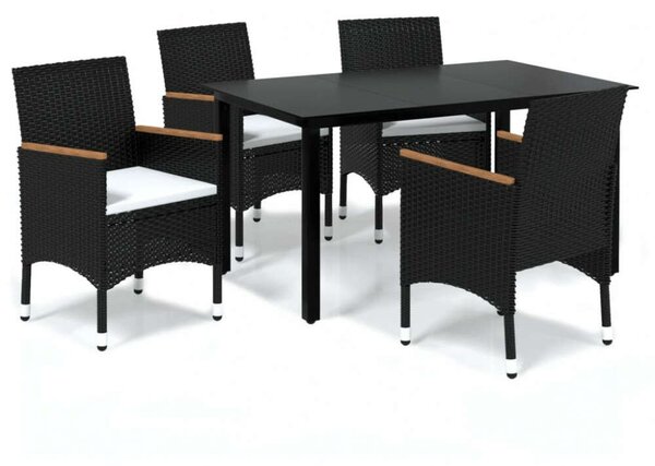 VidaXL 5 részes Kerti Étkezőgarnitúra - Fekete Polyrattan