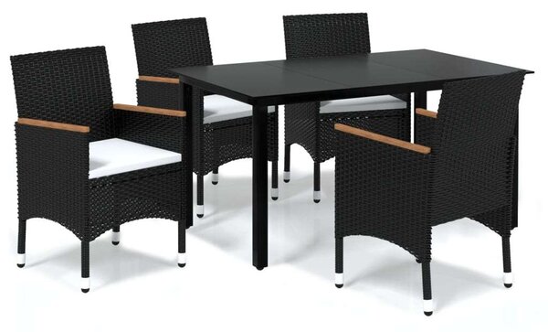 VidaXL 5 részes Kerti Étkezőgarnitúra - Fekete Polyrattan