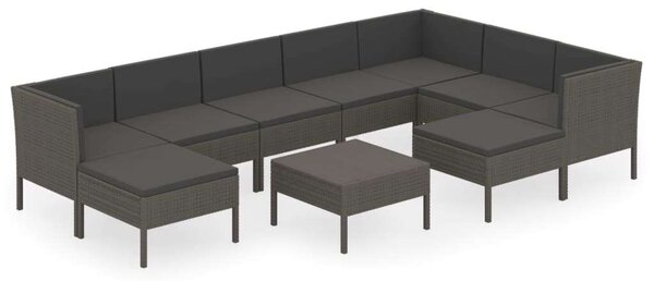 VidaXL 10 részes szürke polyrattan kerti ülőgarnitúra párnákkal
