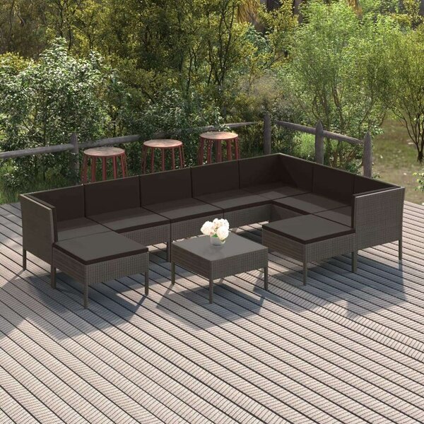 VidaXL 10 részes szürke polyrattan kerti ülőgarnitúra párnákkal