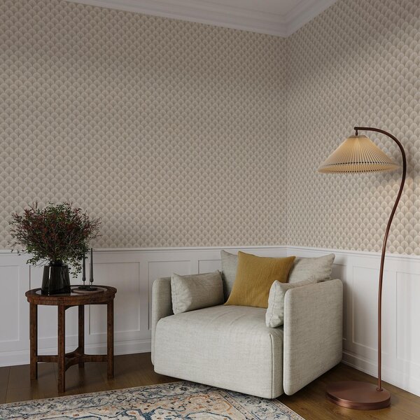 Tapéta Beige rajongói ívek finom sugarakkal világos háttér előtt, Tapétá unikális, a00978 : Uwalls.hu