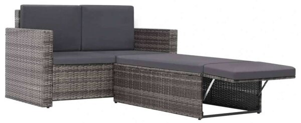 2-részes szürke polyrattan kerti bútorszett párnákkal