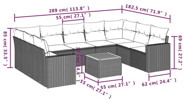 VidaXL Polyrattan Kerti Ülőgarnitúra - 10 részes - Fekete
