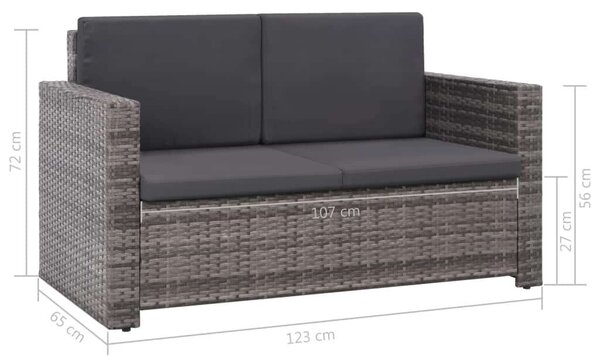 2-részes szürke polyrattan kerti bútorszett párnákkal