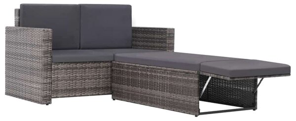 2-részes szürke polyrattan kerti bútorszett párnákkal