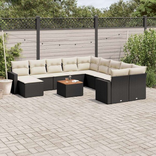 VidaXL Polyrattan Kerti Ülőgarnitúra - 12 részes - Fekete