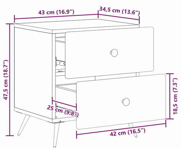 VidaXL Éjjeliszekrény 2 pcs Magasfényű Fehér 43 x 34,5 x 47,5 cm
