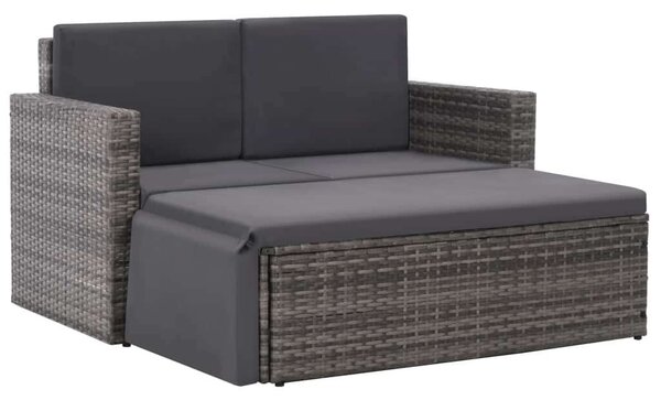 2-részes szürke polyrattan kerti bútorszett párnákkal