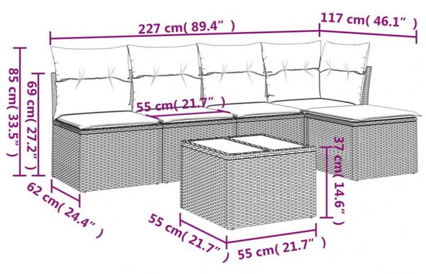 VidaXL Polyrattan Kerti Ülőgarnitúra - 6 részes - Bézs