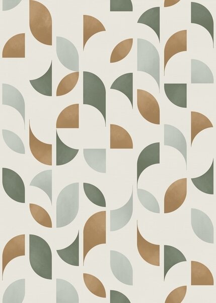Tapéta Absztrakt félkörök és levelek zöld és terrakotta színben, Absztrakt tapétá, a00985 : Uwalls.hu