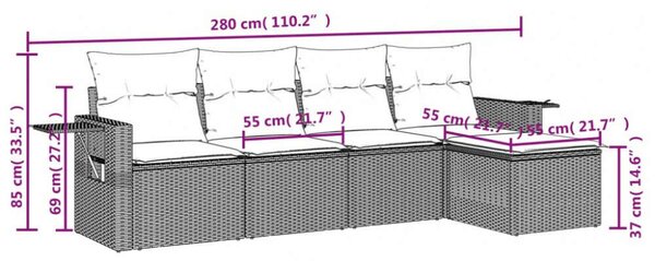 VidaXL Polyrattan Kerti Ülőgarnitúra - 5 részes - Szürke