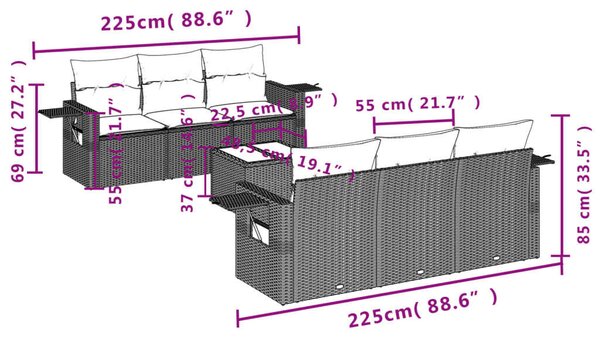VidaXL Polyrattan Kerti Ülőgarnitúra - 7 részes - Bézs