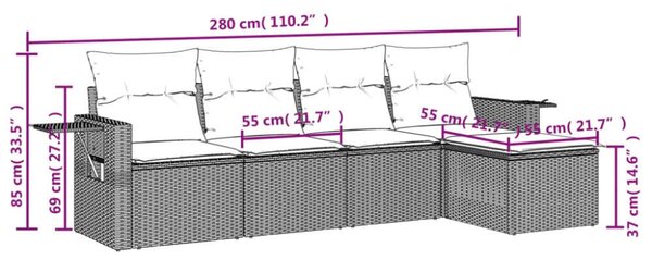 VidaXL Polyrattan Kerti Ülőgarnitúra - 5 részes - Szürke