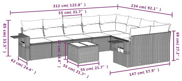 VidaXL Polyrattan Kerti Ülőgarnitúra - 10 részes - Szürke