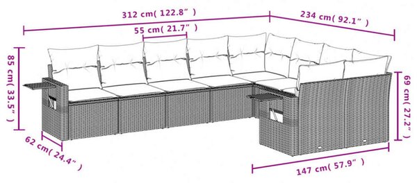 VidaXL Polyrattan Kerti Ülőgarnitúra - 9 részes - Bézs