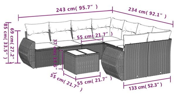 VidaXL Polyrattan Kerti Ülőgarnitúra - 9 részes - Bézs