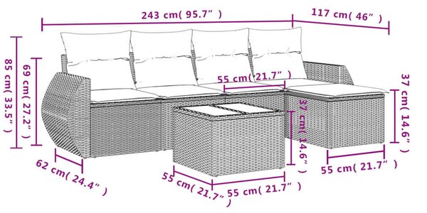 VidaXL Polyrattan Kerti Ülőgarnitúra - 6 részes - Bézs