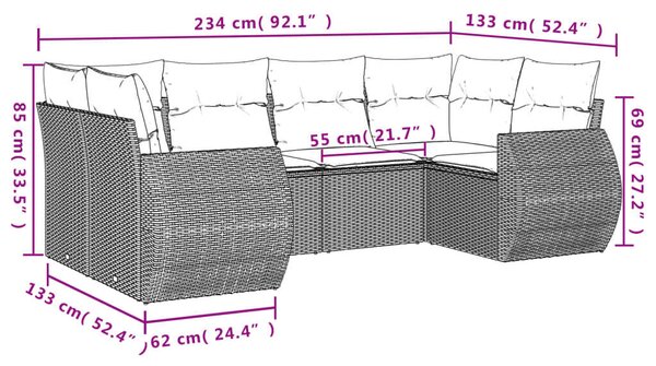 VidaXL Polyrattan Kerti Ülőgarnitúra - 6 részes - Fekete
