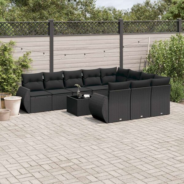 VidaXL Polyrattan Kerti Ülőgarnitúra - 11 részes - Fekete
