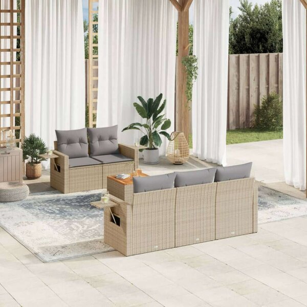 VidaXL Polyrattan Kerti Ülőgarnitúra - 6 részes, Bézs