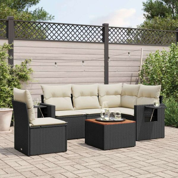 VidaXL Polyrattan Kerti Ülőgarnitúra - 6 részes - Fekete