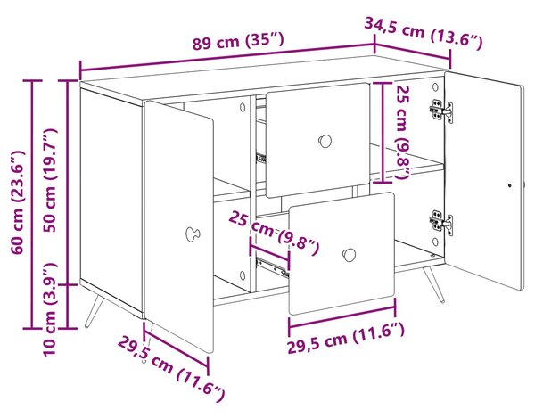 VidaXL Széf fiókkal Antik Fa 89 x 34,5 x 60 cm Szerelt Fa