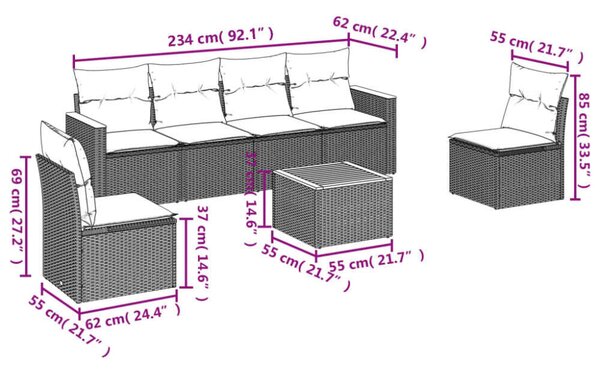 VidaXL - 7 részes Kerti Ülőgarnitúra - Fekete Polyrattan