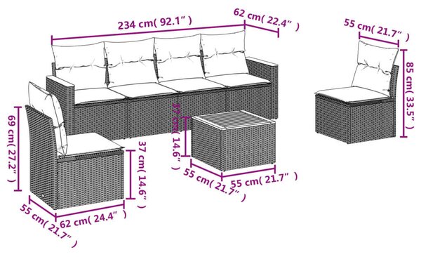 VidaXL - 7 részes Kerti Ülőgarnitúra - Fekete Polyrattan