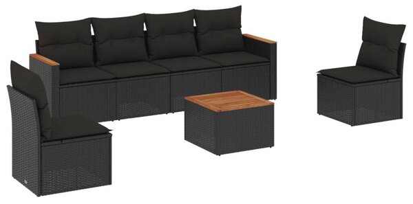 VidaXL - 7 részes Kerti Ülőgarnitúra - Fekete Polyrattan