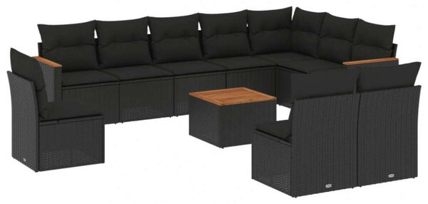 VidaXL Polyrattan Kerti Ülőgarnitúra - 11 részes - Fekete