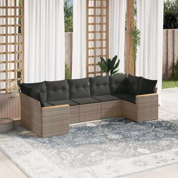 Polyrattan Kerti Ülőgarnitúra - 7 részes - Szürke