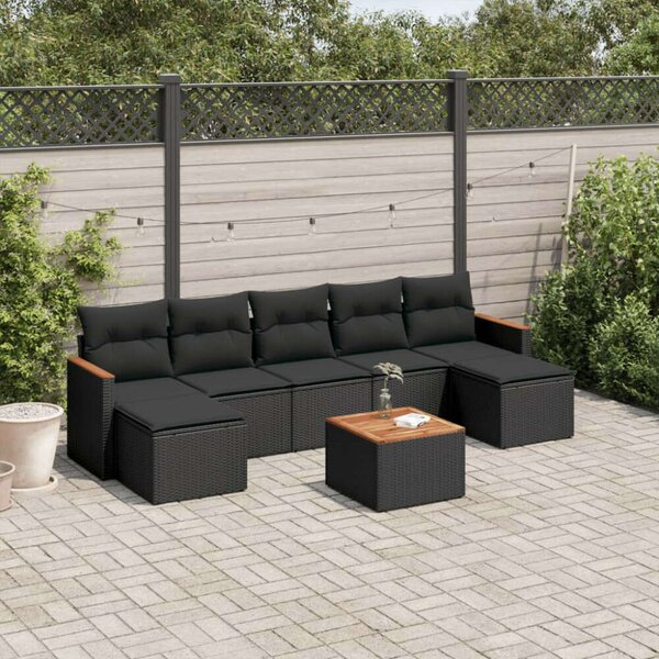 Polyrattan Kerti Ülőgarnitúra - 8 részes - Fekete