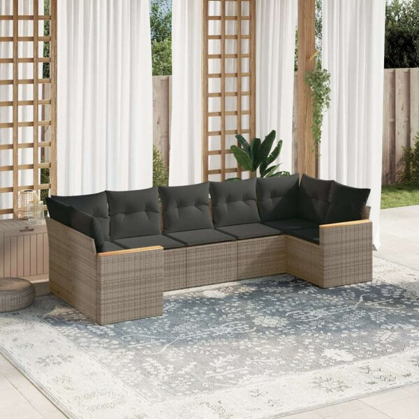 Polyrattan Kerti Ülőgarnitúra - 7 részes - Szürke
