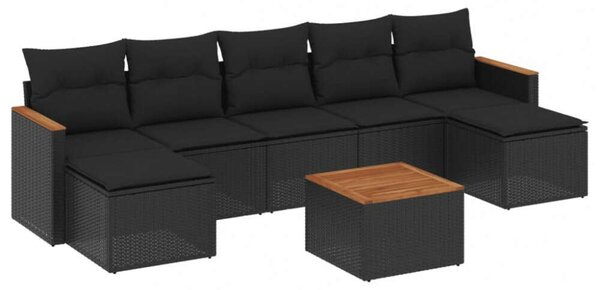 Polyrattan Kerti Ülőgarnitúra - 8 részes - Fekete