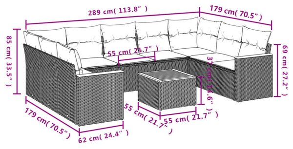 VidaXL Polyrattan Kerti Ülőgarnitúra - 10 részes - Bézs