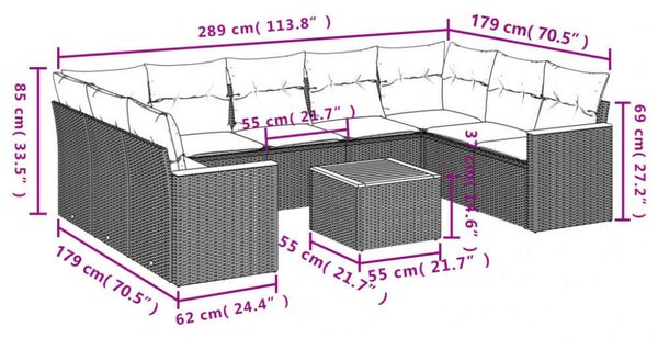 VidaXL Polyrattan Kerti Ülőgarnitúra - 10 részes - Bézs