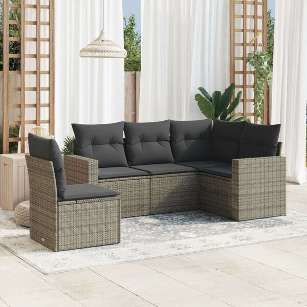 VidaXL 5 részes szürke polyrattan kerti ülőgarnitúra