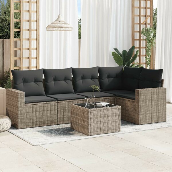 VidaXL Polyrattan Kerti Ülőgarnitúra - 6 részes - Szürke