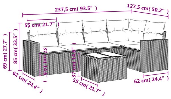 VidaXL Polyrattan Kerti Ülőgarnitúra - 6 részes - Szürke