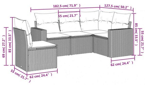 VidaXL 5 részes szürke polyrattan kerti ülőgarnitúra