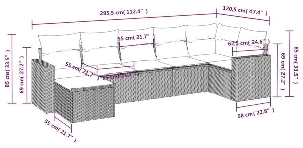 VidaXL 7 részes bézs polyrattan kerti ülőgarnitúra párnákkal